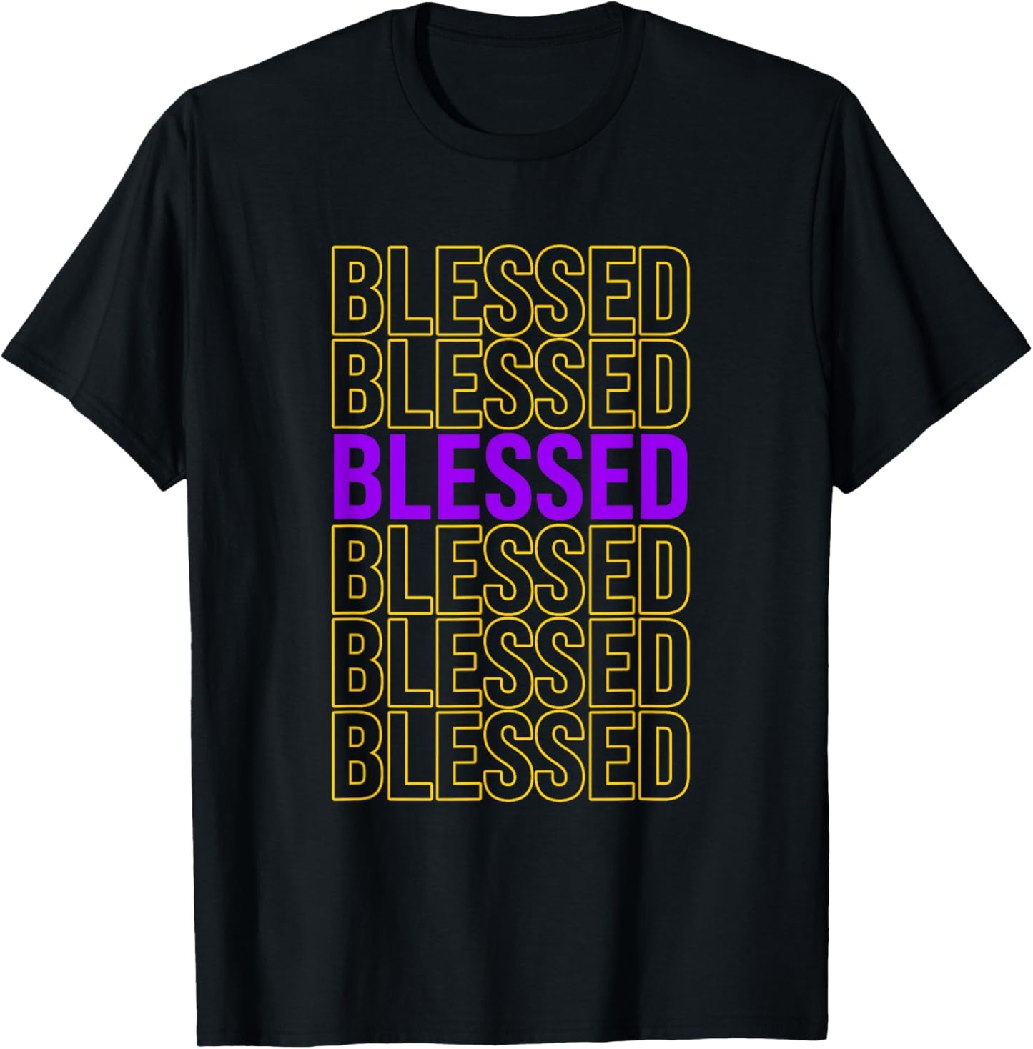 Purple and Golds Blessed-gold & Purple Color Graphic T-Shirt - T-Shirt | Black