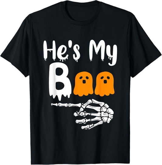 She's My Boo Matching Halloween Pajama Couples He's My Boo T-Shirt - T-Shirt | Black