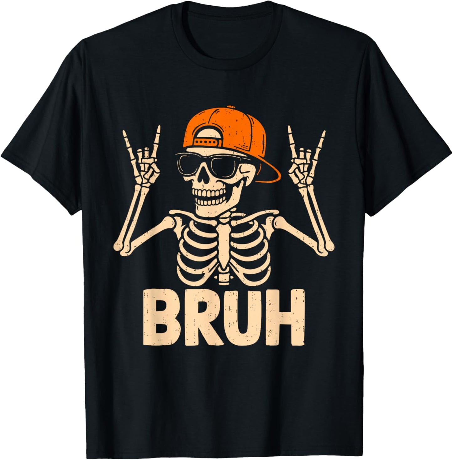 Cool Bruh Punk Rock On Skeleton Rocker Halloween Spooky T-Shirt - T-Shirt | Black
