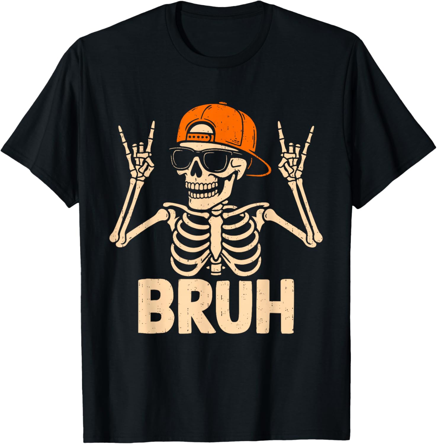 Cool Bruh Punk Rock On Skeleton Rocker Halloween Spooky T-Shirt - T-Shirt | Black