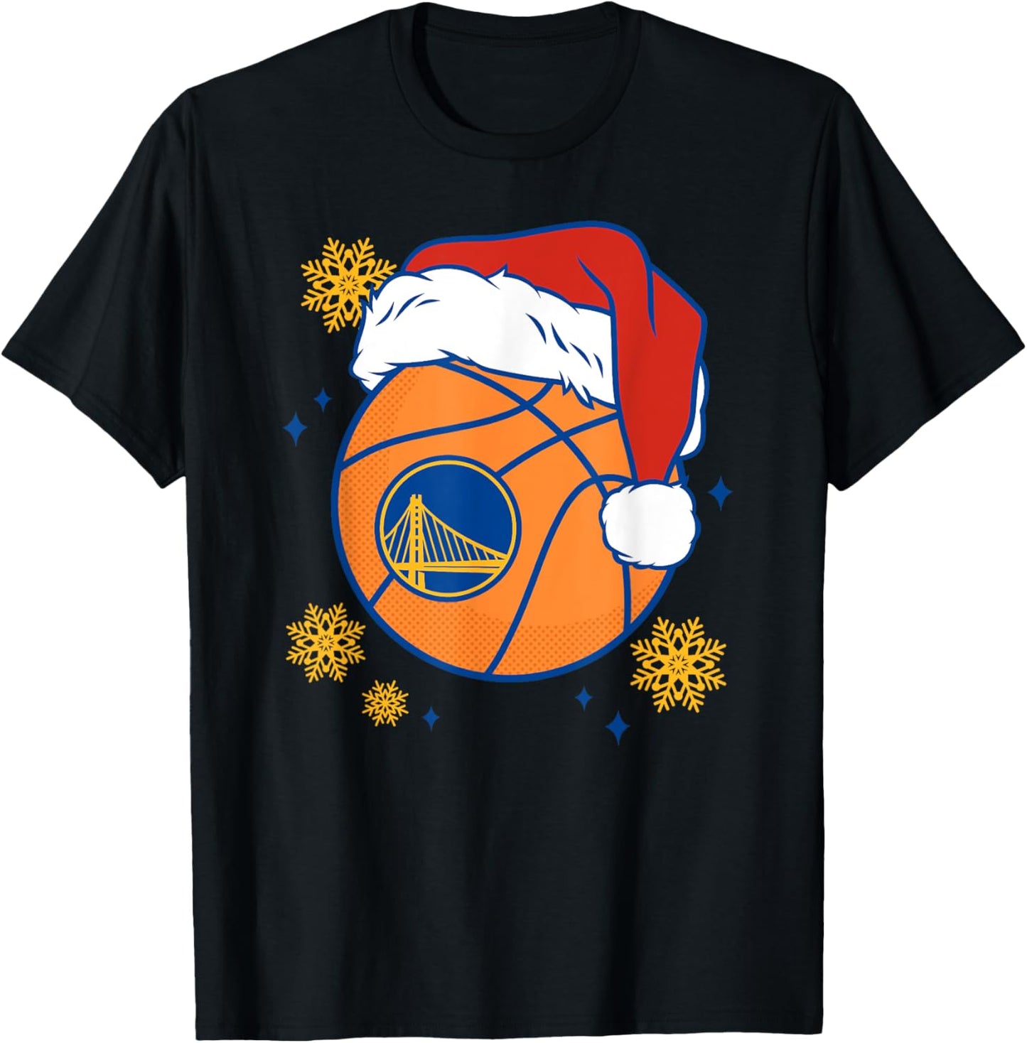 NBA Golden State Warriors Christmas Santa Hat Ball T-Shirt - T-Shirt | Black