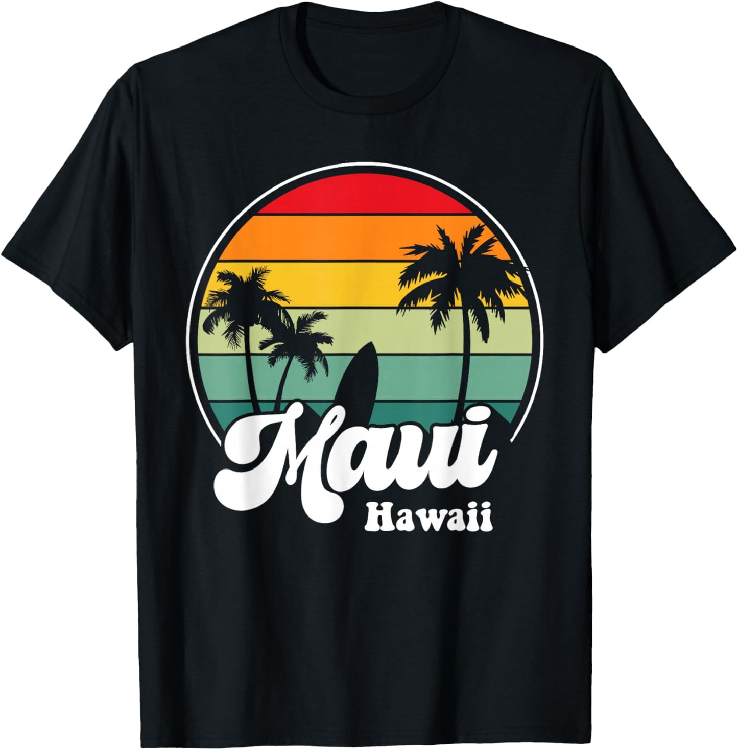 Maui Hawaii Beach Surfing Souvenir Surfboard Retro T-Shirt - T-Shirt | Black