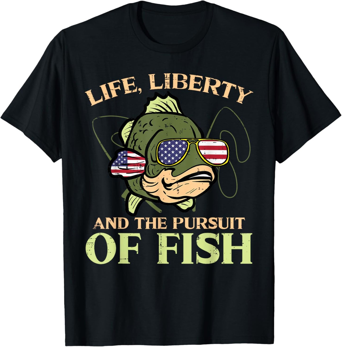4th July Life Liberty Pursuit Fish Funny Fishing Patriot Men T-Shirt - T-Shirt | Black