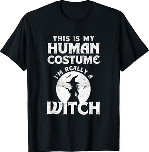 This Is My Human Costume I'm Really A Witch Easy Halloween T-Shirt - T-Shirt | Black