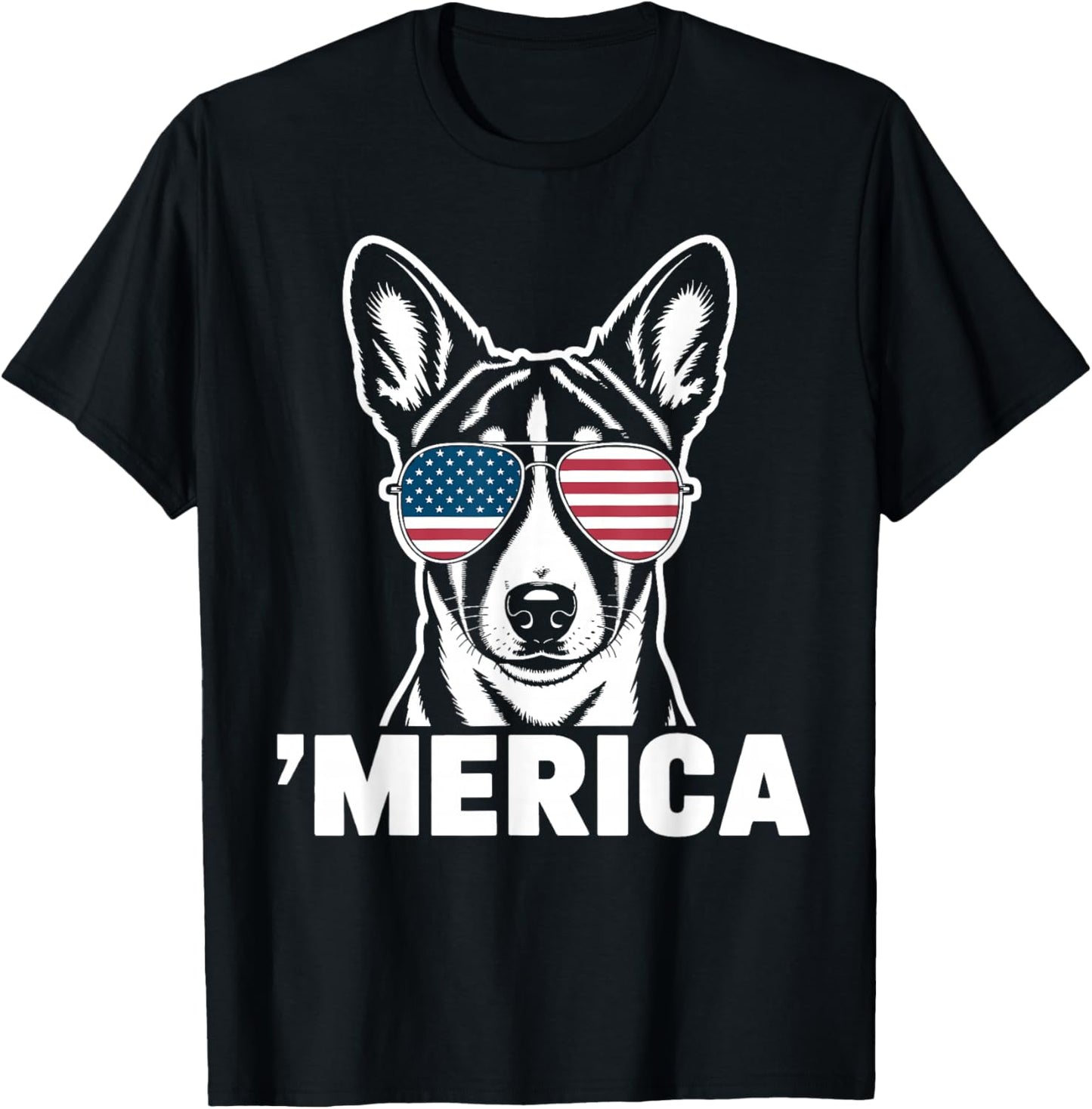 Patriotic USA American Flag 4th of July Basenji T-Shirt - T-Shirt | Black