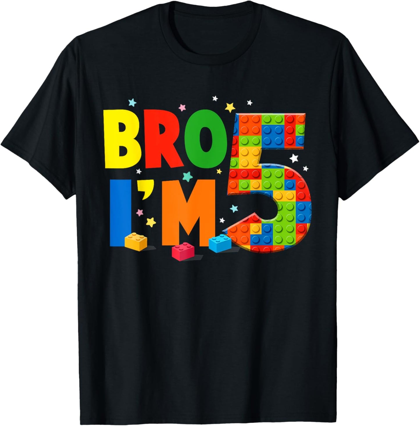Birthday Boy Shirt Bro I’m 5 Year Old Building Blocks Brick T-Shirt - T-Shirt | Black
