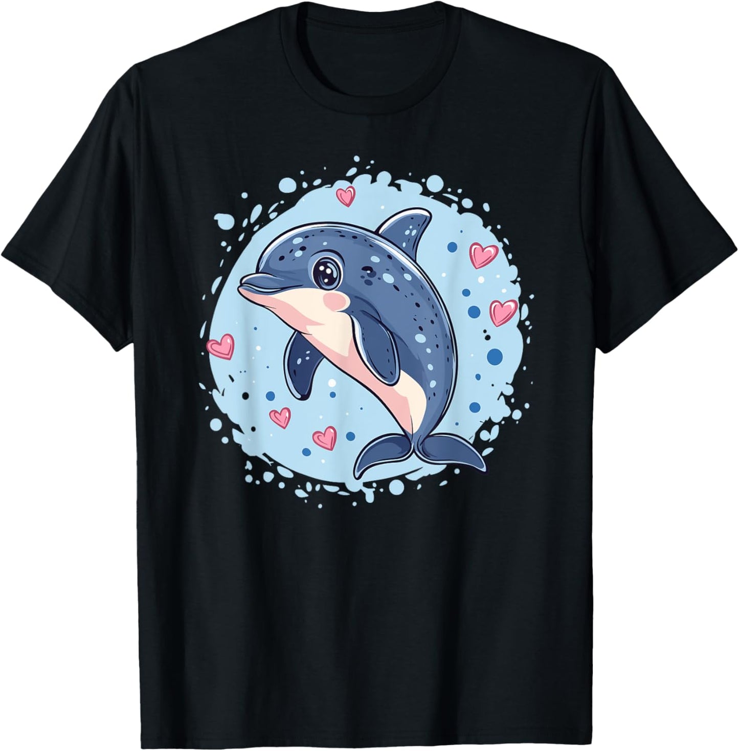 Joli dauphin entouré de cœurs T-Shirt - T-Shirt | Black
