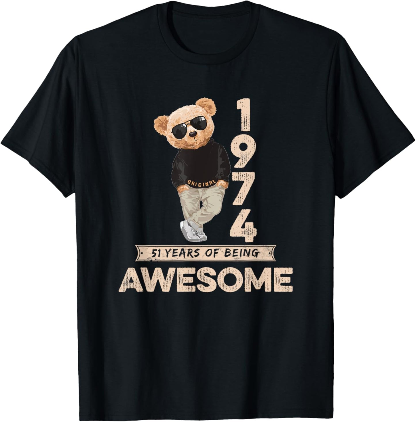 51st Birthday Men Women 1974 Original Awesome Teddy Bear T-Shirt - T-Shirt | Black