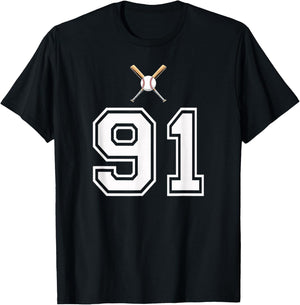 91 Numéro Base-Ball Style Vintage Blanc T-Shirt - T-Shirt | Black