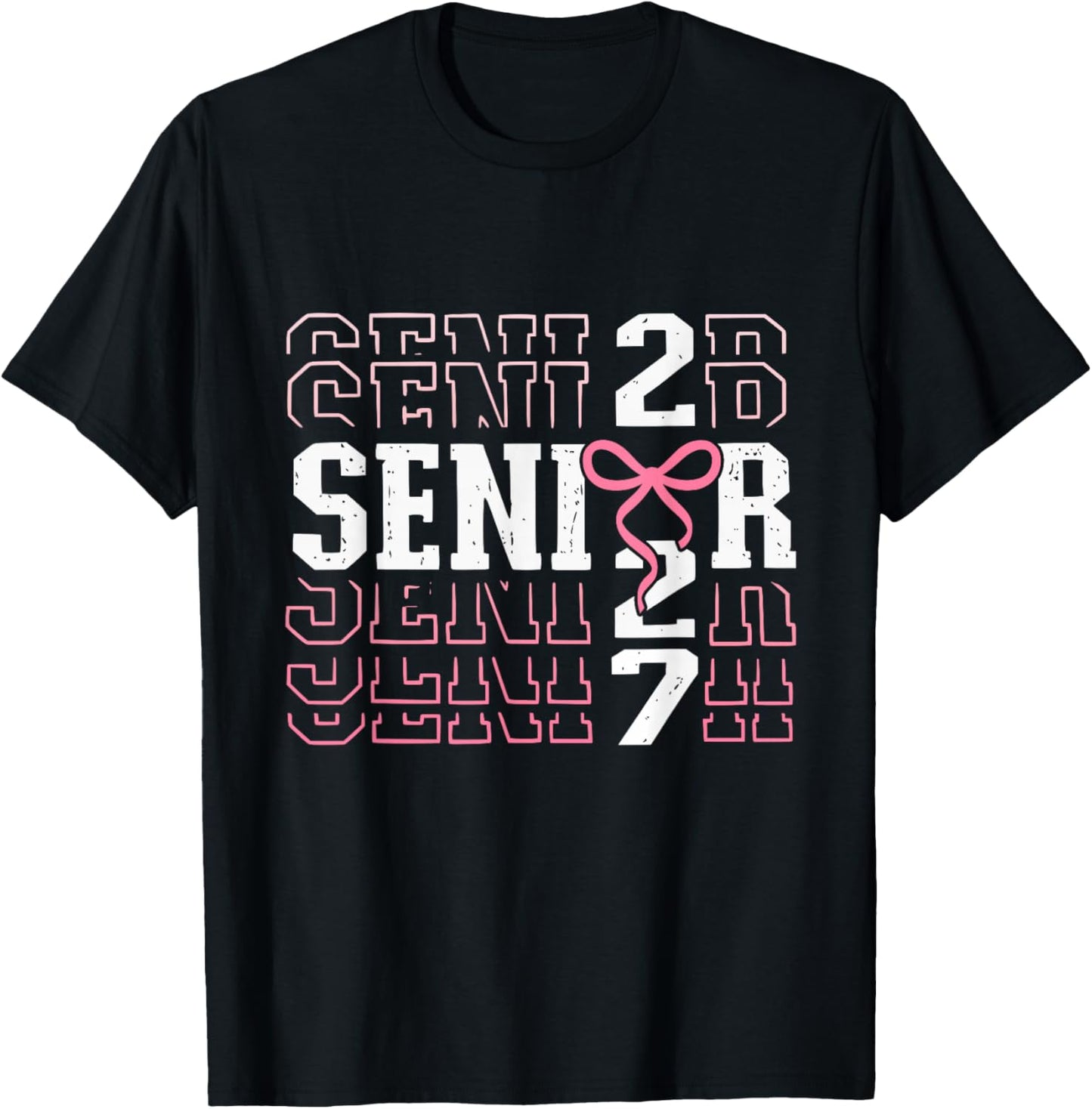 Senior 2027 Class of 2027 Coquette Bow Pink Girls T-Shirt - T-Shirt | Black