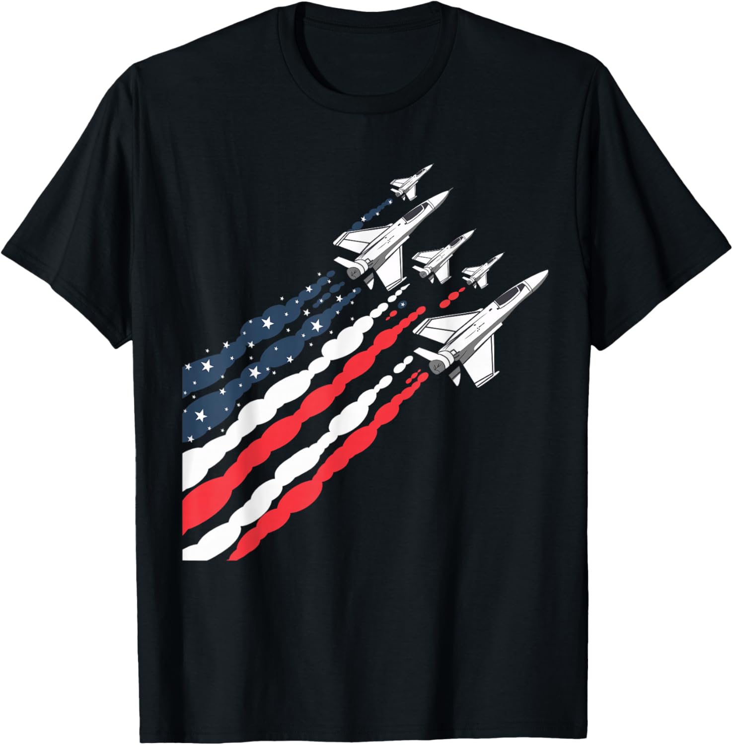 Patriotic Fighter Jet Airplane American Flag Vintage T-Shirt - T-Shirt | Black