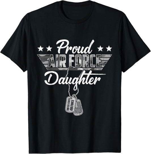 Proud Air Force Daughter Camouflage USAF Veteran Airman T-Shirt - T-Shirt | Black