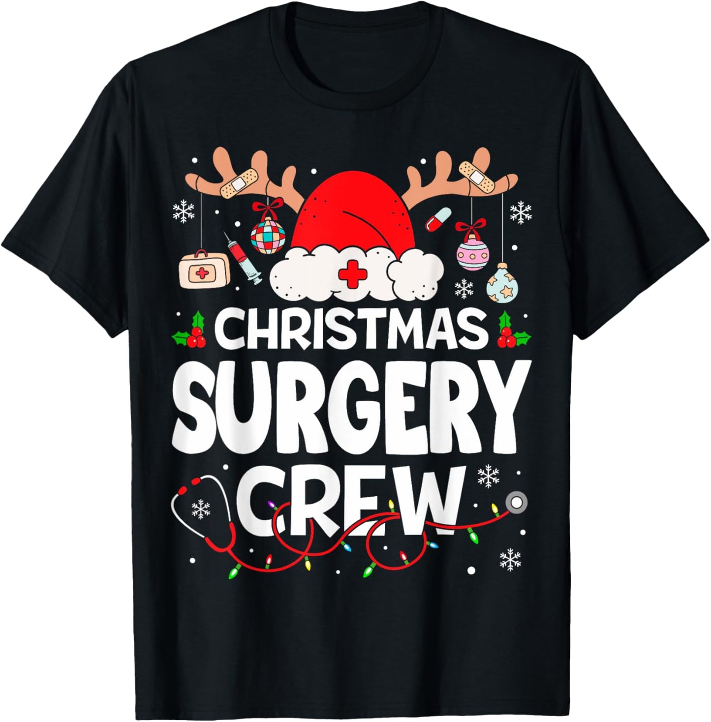 Christmas Surgery Crew Reindeer Santa Surgical Nurse T-Shirt - T-Shirt | Black