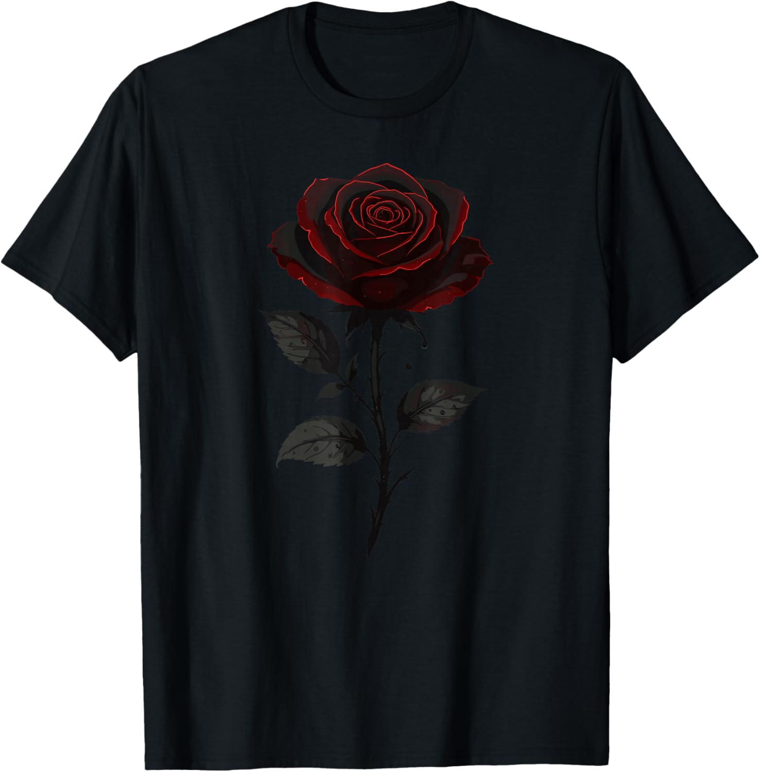 Gothic Black Rose Dark Thorny Bloom Alternative Floral T-Shirt - T-Shirt | Black
