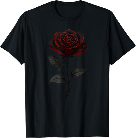 Gothic Black Rose Dark Thorny Bloom Alternative Floral T-Shirt - T-Shirt | Black