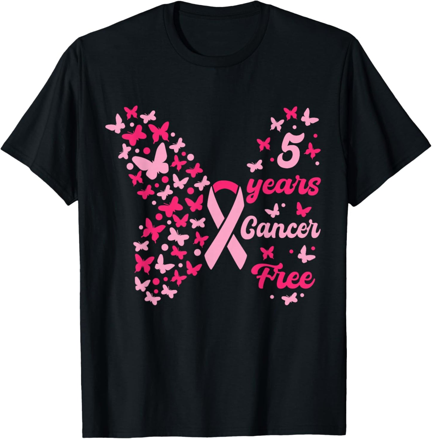 5 Year Cancer Free Breast Cancer Awareness Butterfly Women T-Shirt - T-Shirt | Black