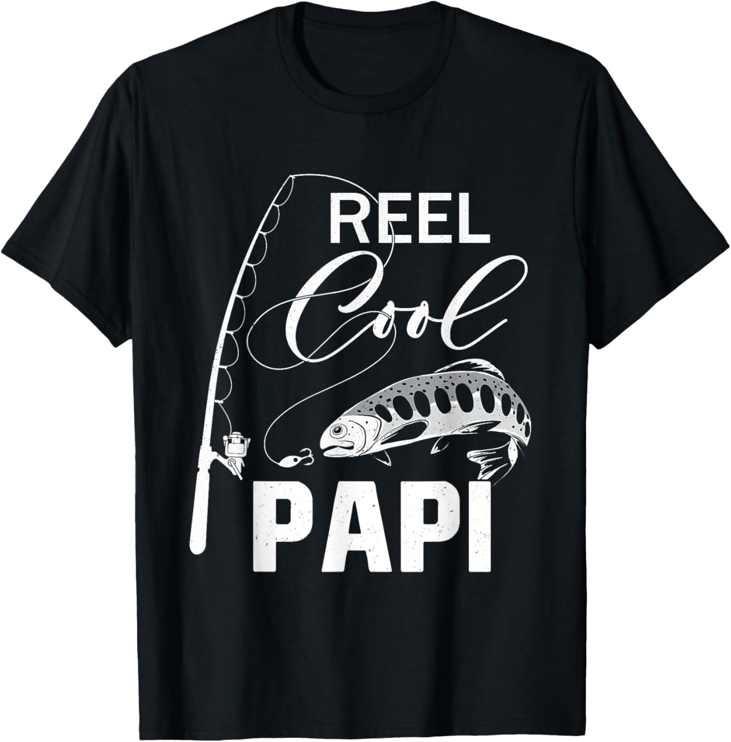 Reel Cool Papi Fishing Gifts For Father's Day Fisherman T-Shirt - T-Shirt | Black