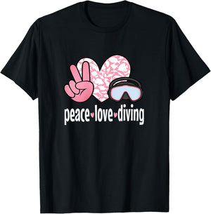 Cute Peace Love Diving Scuba Diver Dive Women T-Shirt - T-Shirt | Black