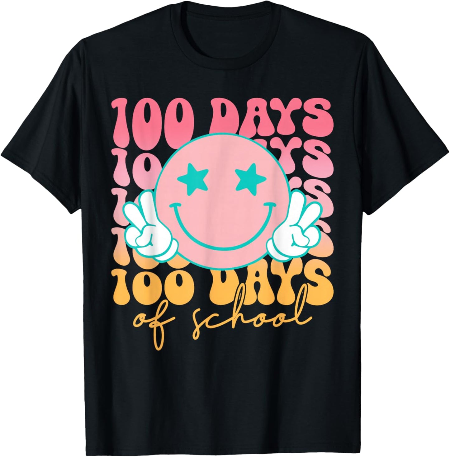 100th Day of School Retro Cute Smile Face 100 Days of School T-Shirt - T-Shirt | Black