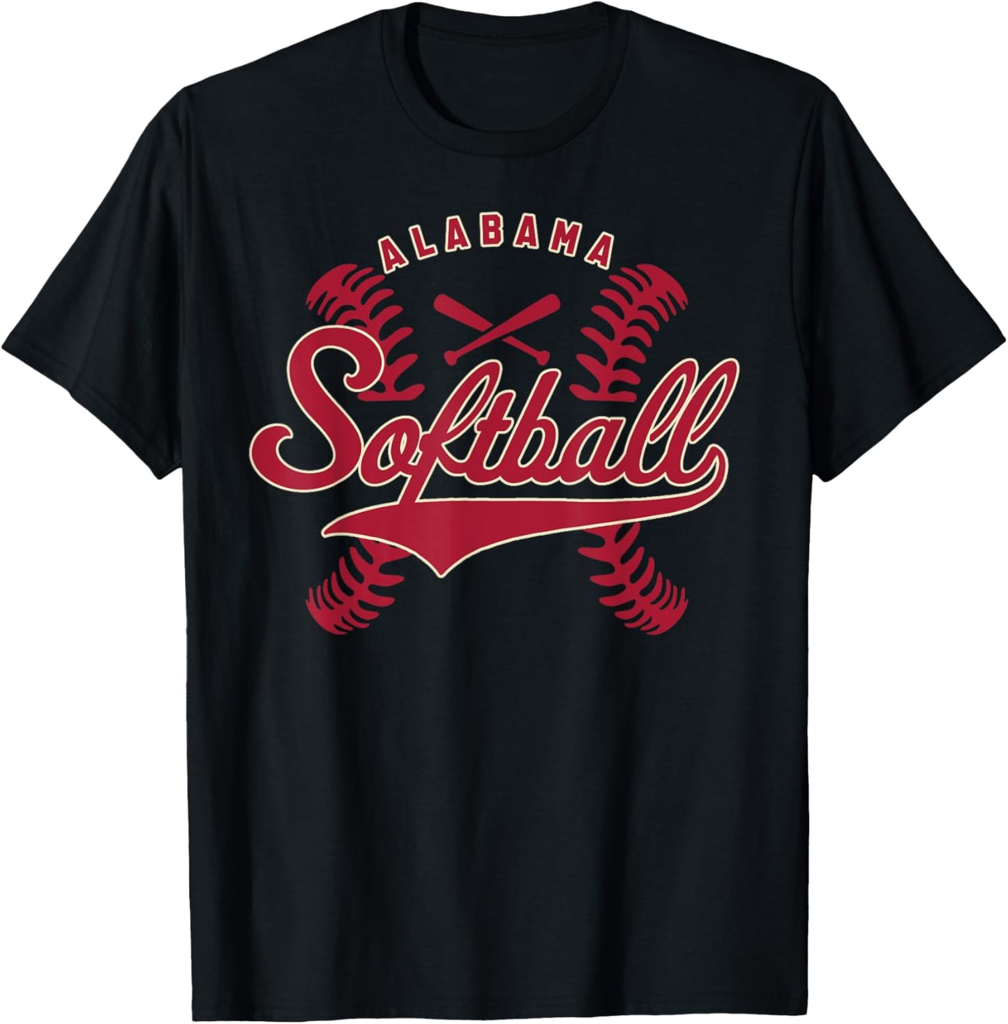 Alabama Softball Vintage Kids Team Retro Softball Fan T-Shirt - T-Shirt | Black