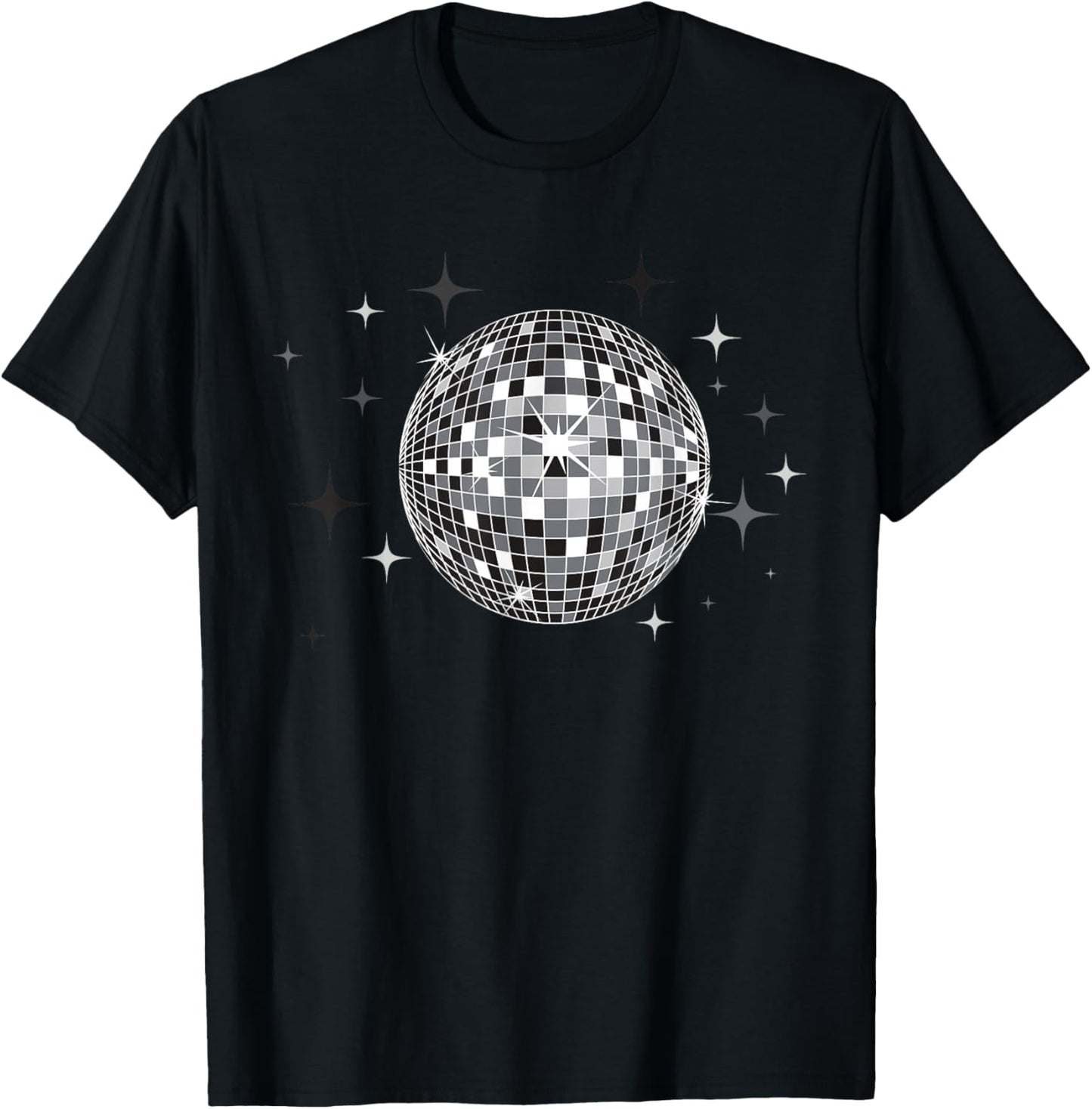 Black and White Disco Ball Club Retro T-Shirt - T-Shirt | Black