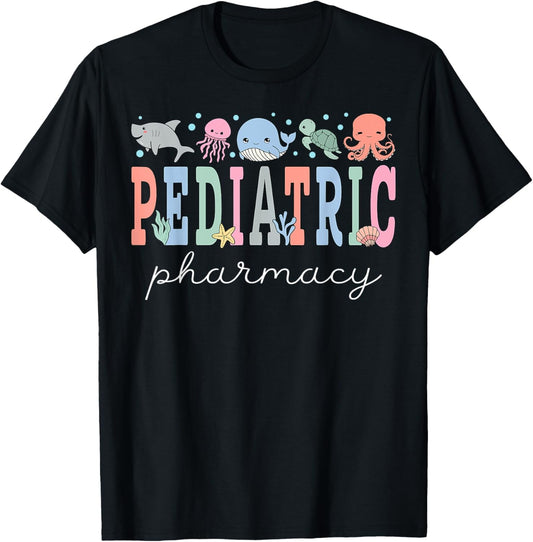 Pediatric Pharmacy PEDS Pharmacy Ocean Animal Summer Vibes T-Shirt - T-Shirt | Black