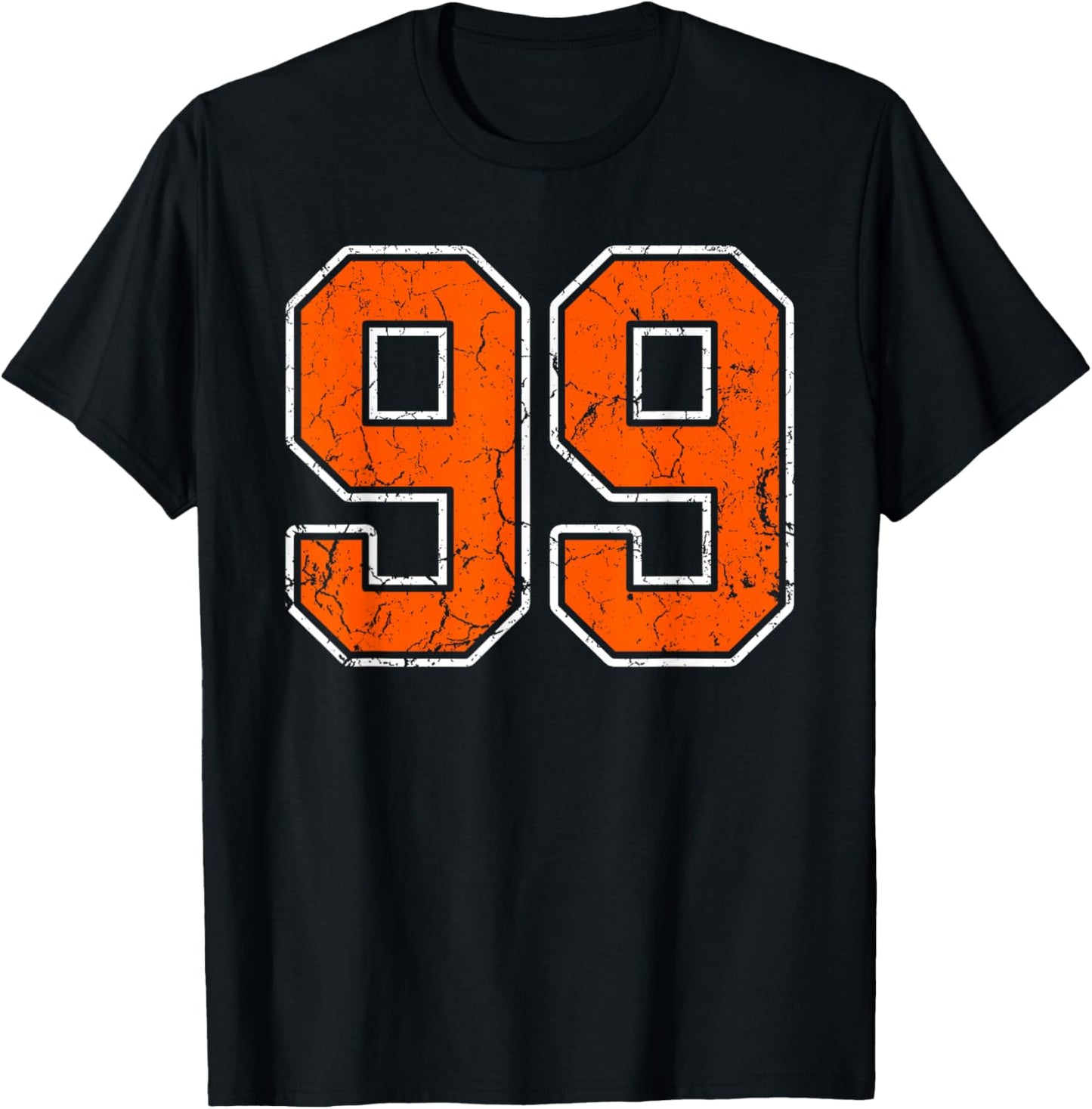 Distressed Orange White Number 99 Jersey Player Uniform #99 T-Shirt - T-Shirt | Black