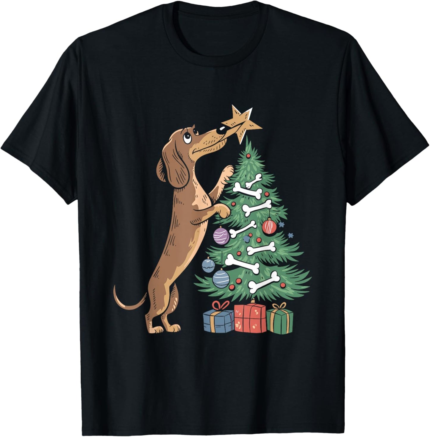 Dachshund Dog Christmas Tree Puppy Lover X-mas Holiday T-Shirt - T-Shirt | Black