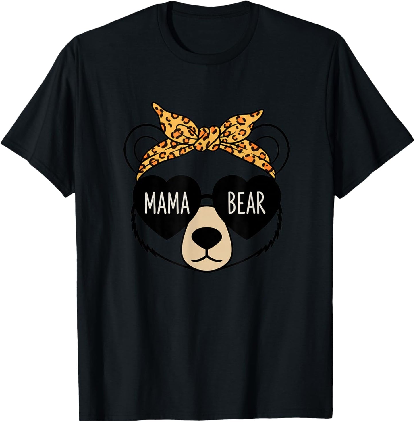 Grandparent Mama Bear Leopard Bandana Heart Sunglasses - Fun T-Shirt - T-Shirt | Black