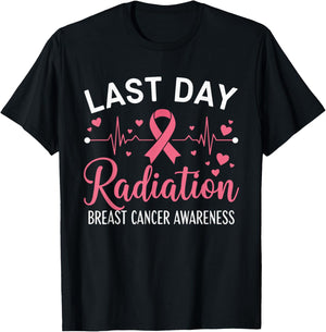 Last Day of Radiation Heartbeat Breast Cancer Awareness T-Shirt - T-Shirt | Black