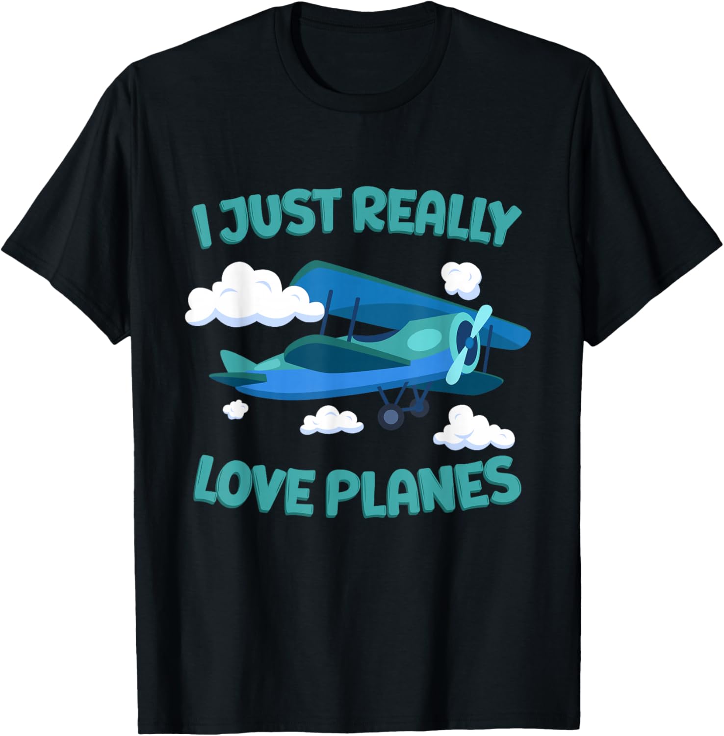 Airplane Lover Kids I Just Really Love Planes T-Shirt - T-Shirt | Black