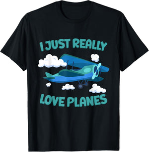 Airplane Lover Kids I Just Really Love Planes T-Shirt - T-Shirt | Black