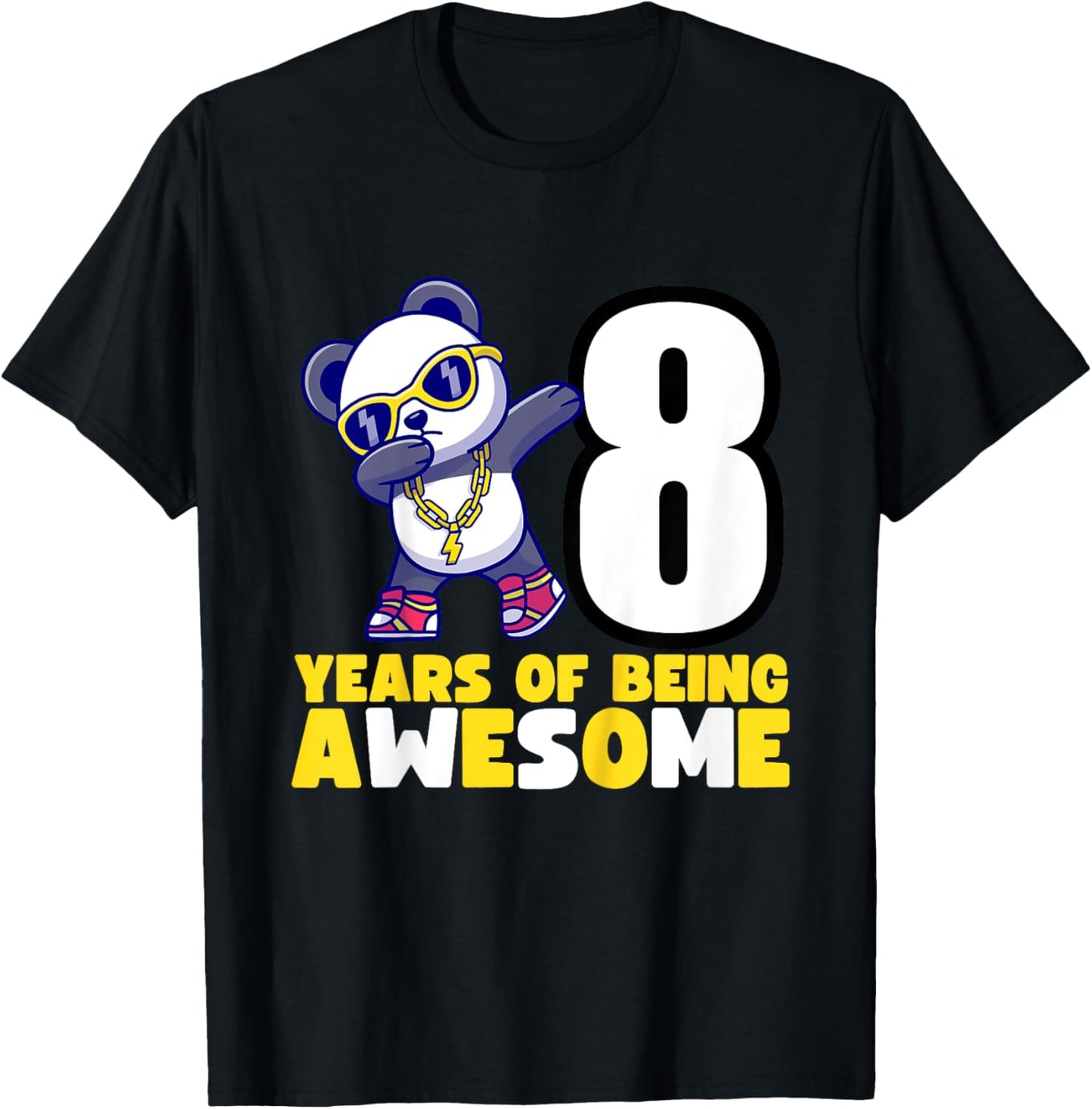 Kids Dabbing Panda Bear Birthday Party - 8 Years of Awesome T-Shirt - T-Shirt | Black