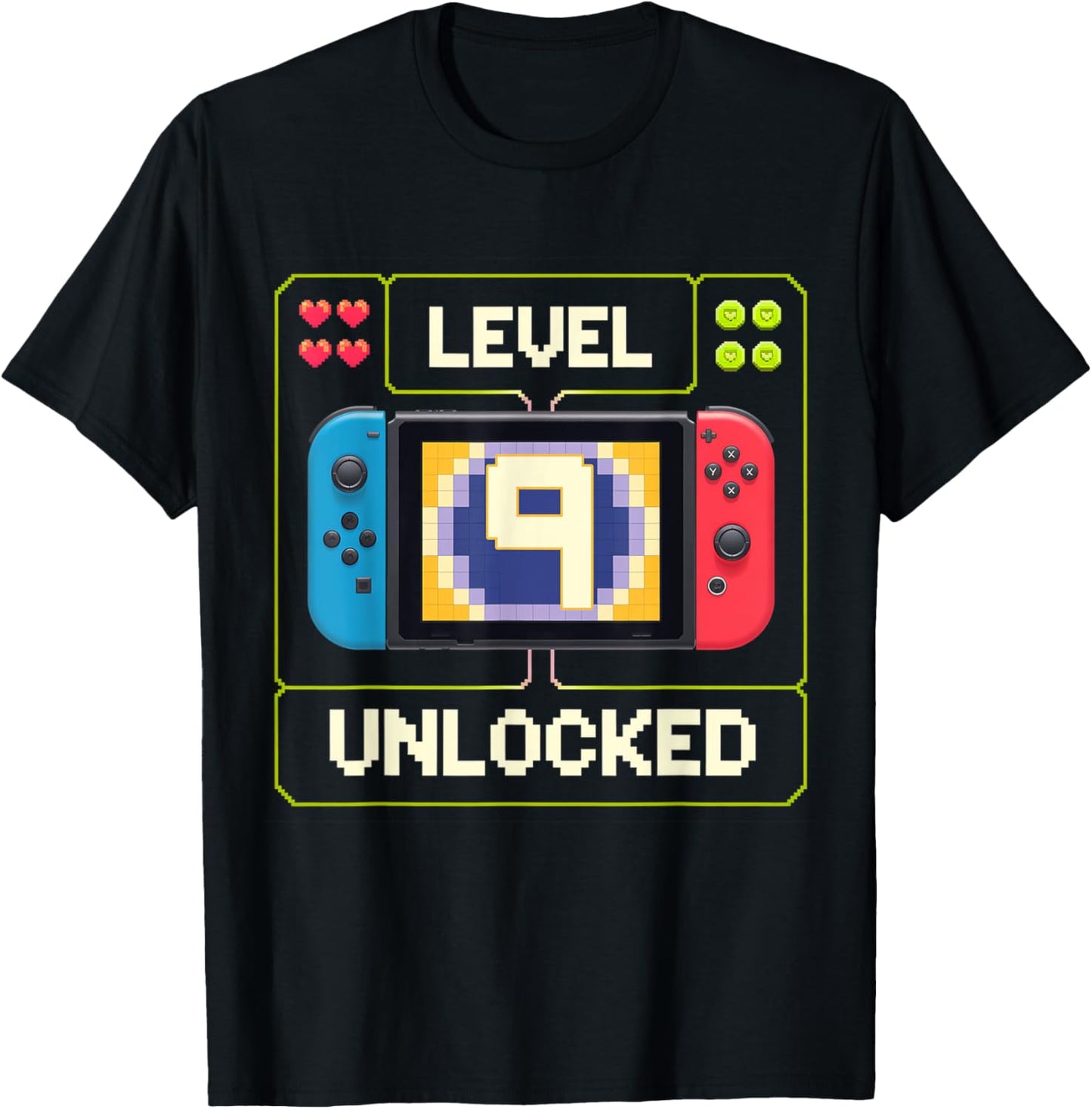 Level 9 Unlocked 9th Birthday Shirt Video Game 9 Year Old T-Shirt - T-Shirt | Black