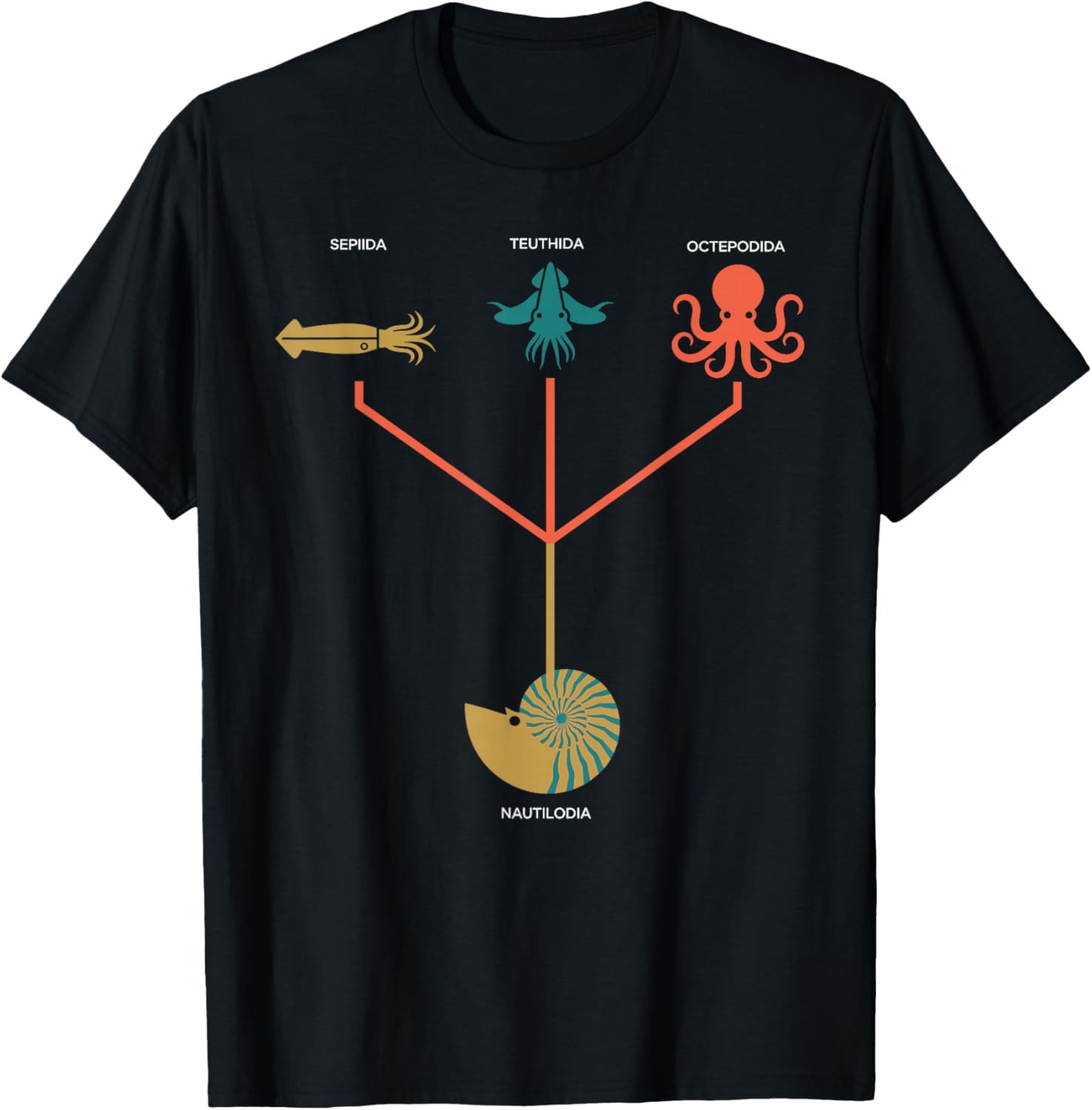 Cephalopod Phylogeny Chart Marine Biology T-Shirt - T-Shirt | Black