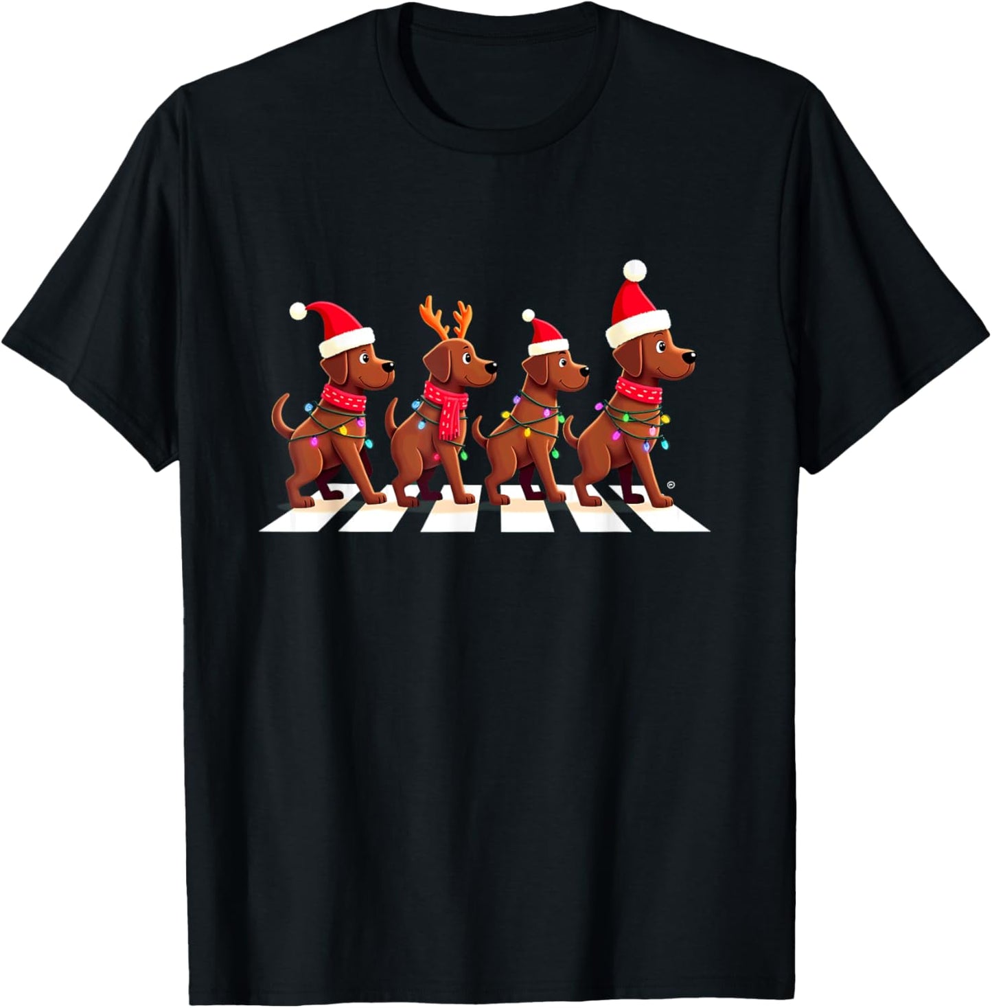 Chocolate Lab Crossing Road Xmas T-Shirt - T-Shirt | Black