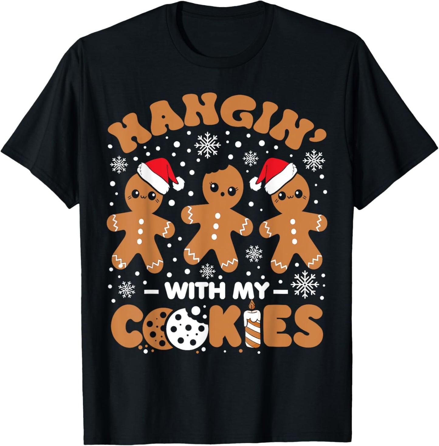 Hangin With My Cookies Gingerbread Women Christmas Teacher T-Shirt - T-Shirt | Black