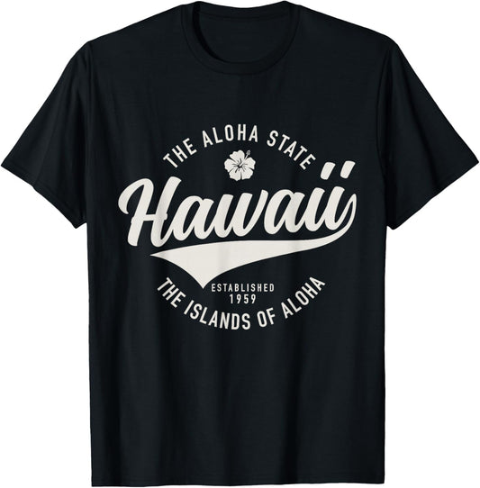 Hawaii The Aloha State Hawaiian Islands Souvenir Vintage T-Shirt - T-Shirt | Black