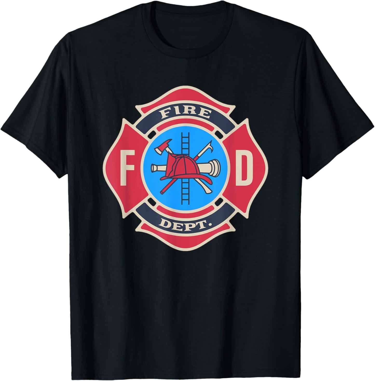Fire Department Logo Uniform Fireman Firefighter Costume T-Shirt - T-Shirt | Black
