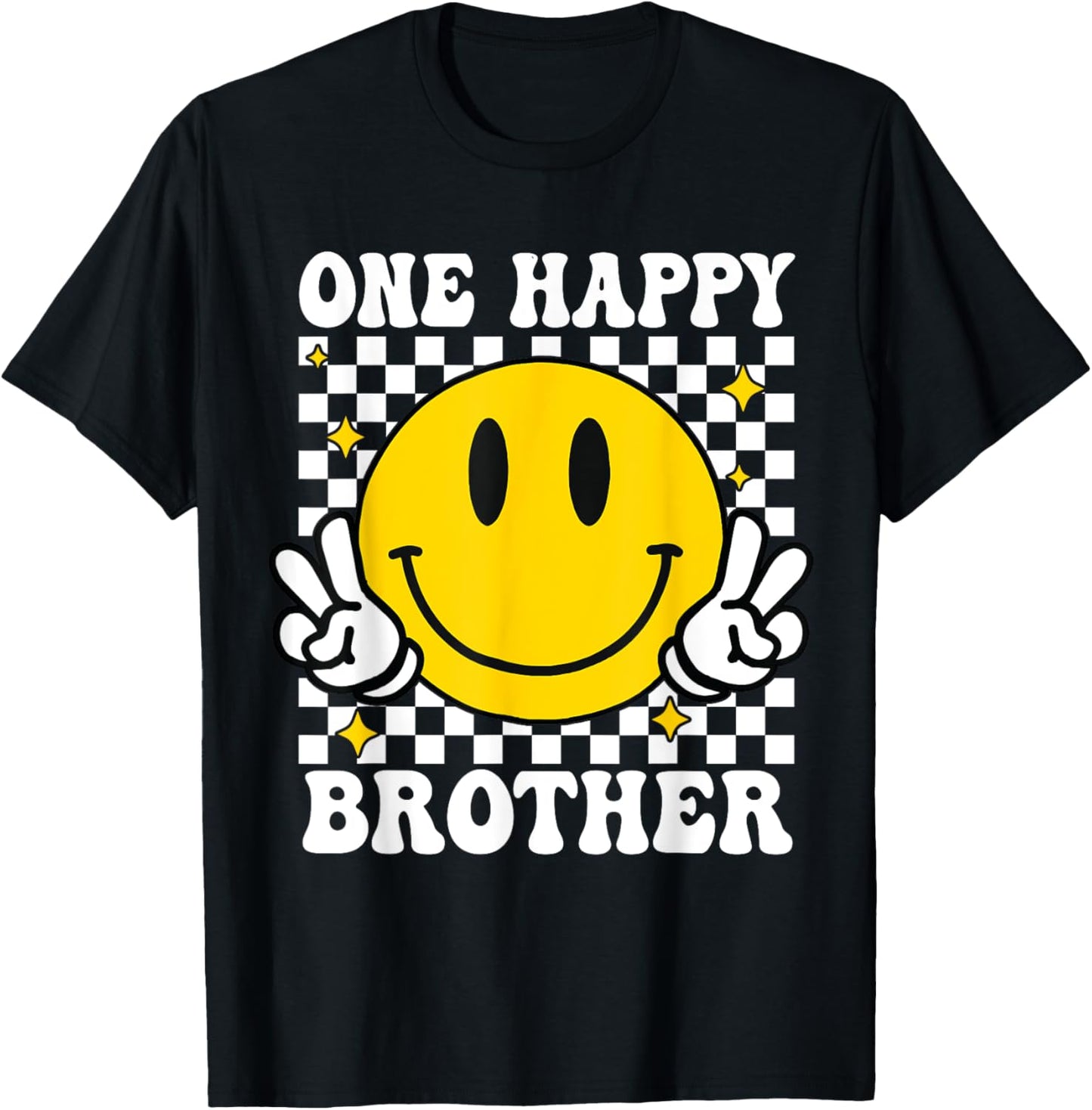 One Happy Dude Brother happy face 1st Birthday Family T-Shirt - T-Shirt | Black