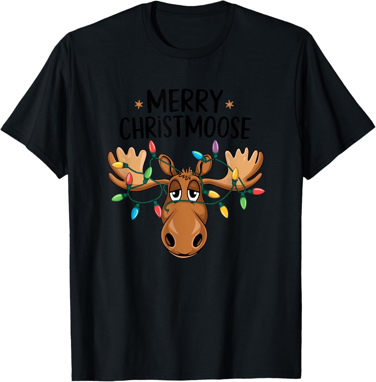 Merry Christmoose Sweet moose with Christmas lights T-Shirt - T-Shirt | Black