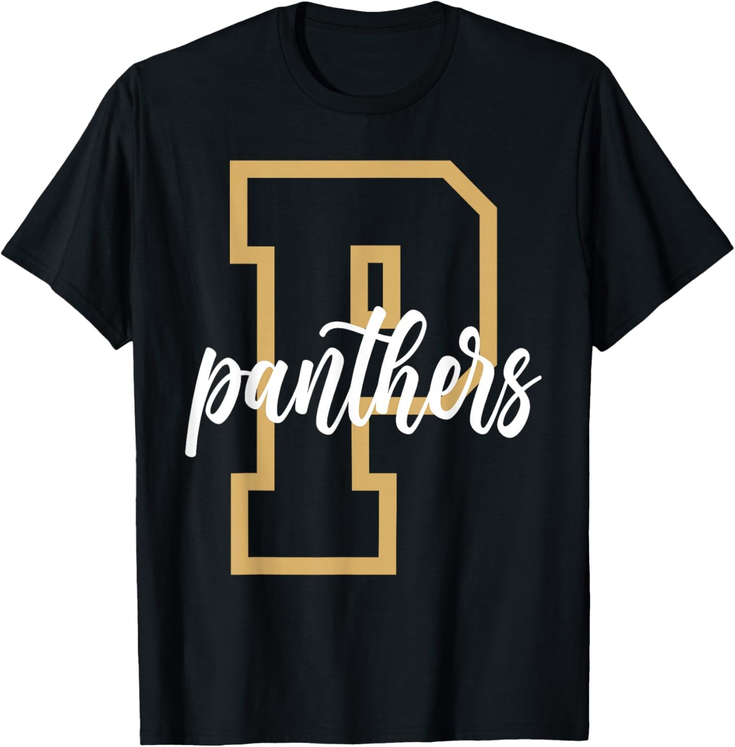 Panthers Letter Gold Panther Pride School Spirit Game Day T-Shirt - T-Shirt | Black