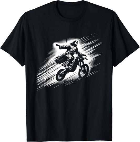 Jesus On Dirt Bike - Funny Christian Motorcycle Lover T-Shirt - T-Shirt | Black