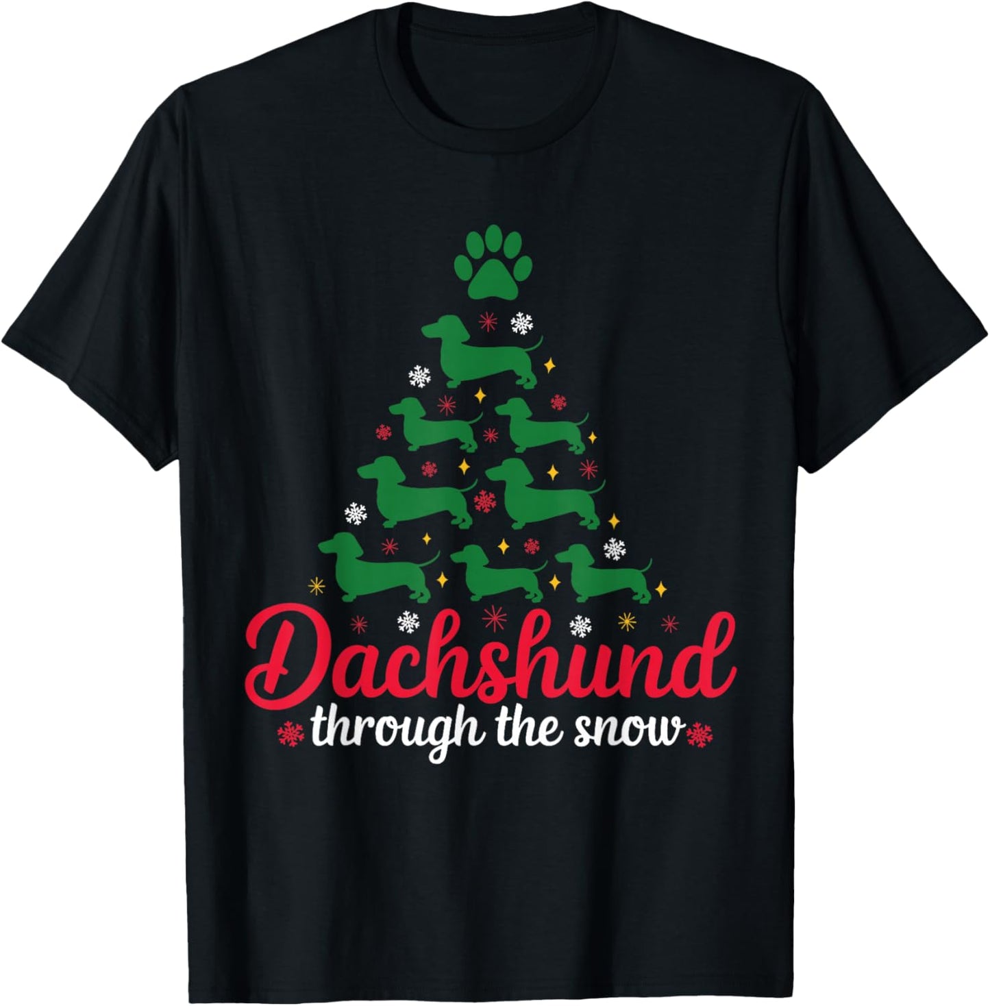 Funny Dachshund Christmas Dog tree Dachshund Xmas T-Shirt - T-Shirt | Black