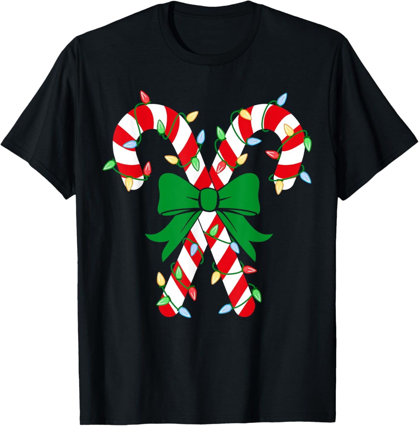 Candy Cane Crew Christmas Lights Family Matching Pajamas T-Shirt - T-Shirt | Black
