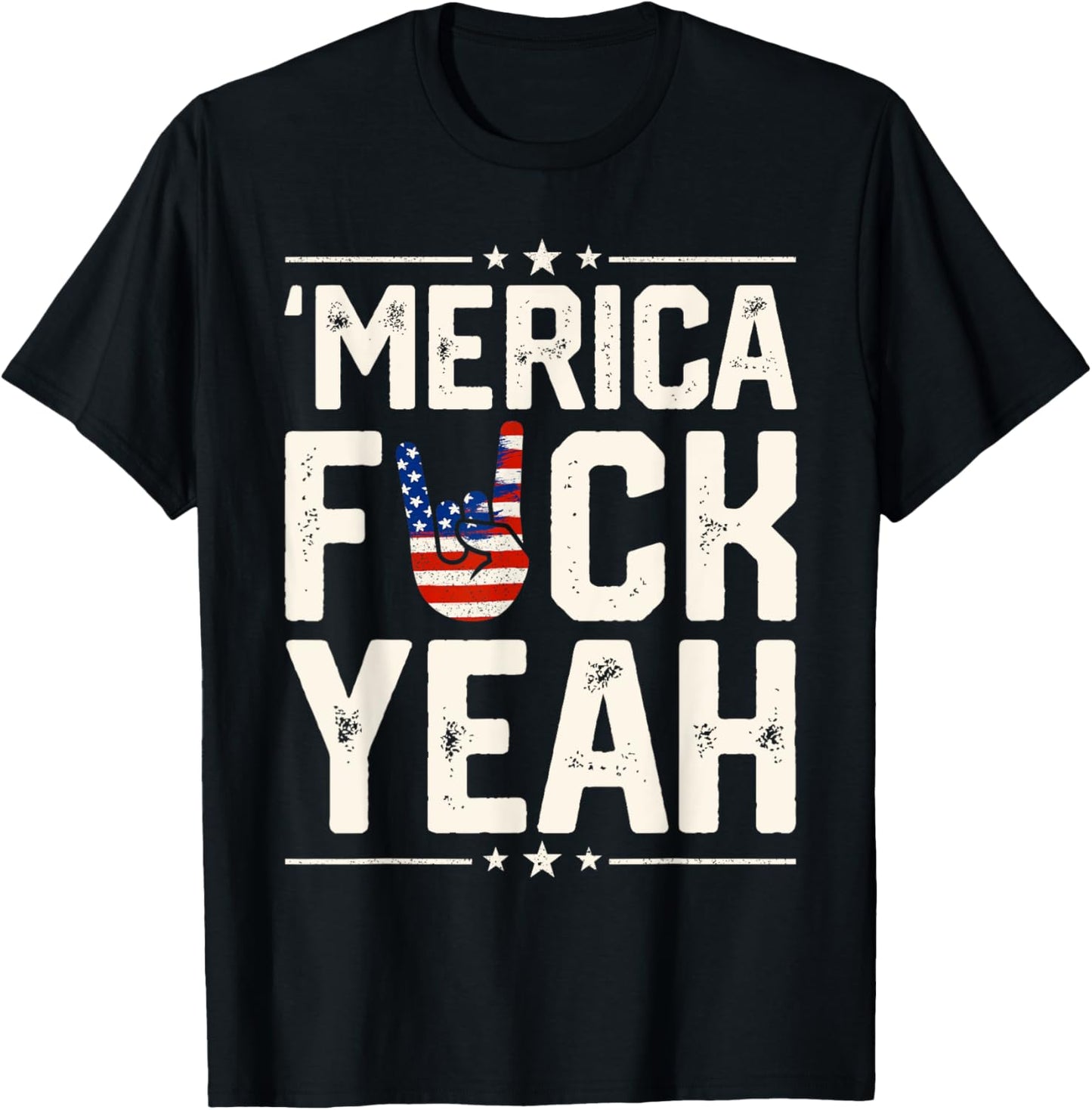 Funny Merica Fuck Yeah 4th Of July Patriotic USA Men Women T-Shirt - T-Shirt | Black