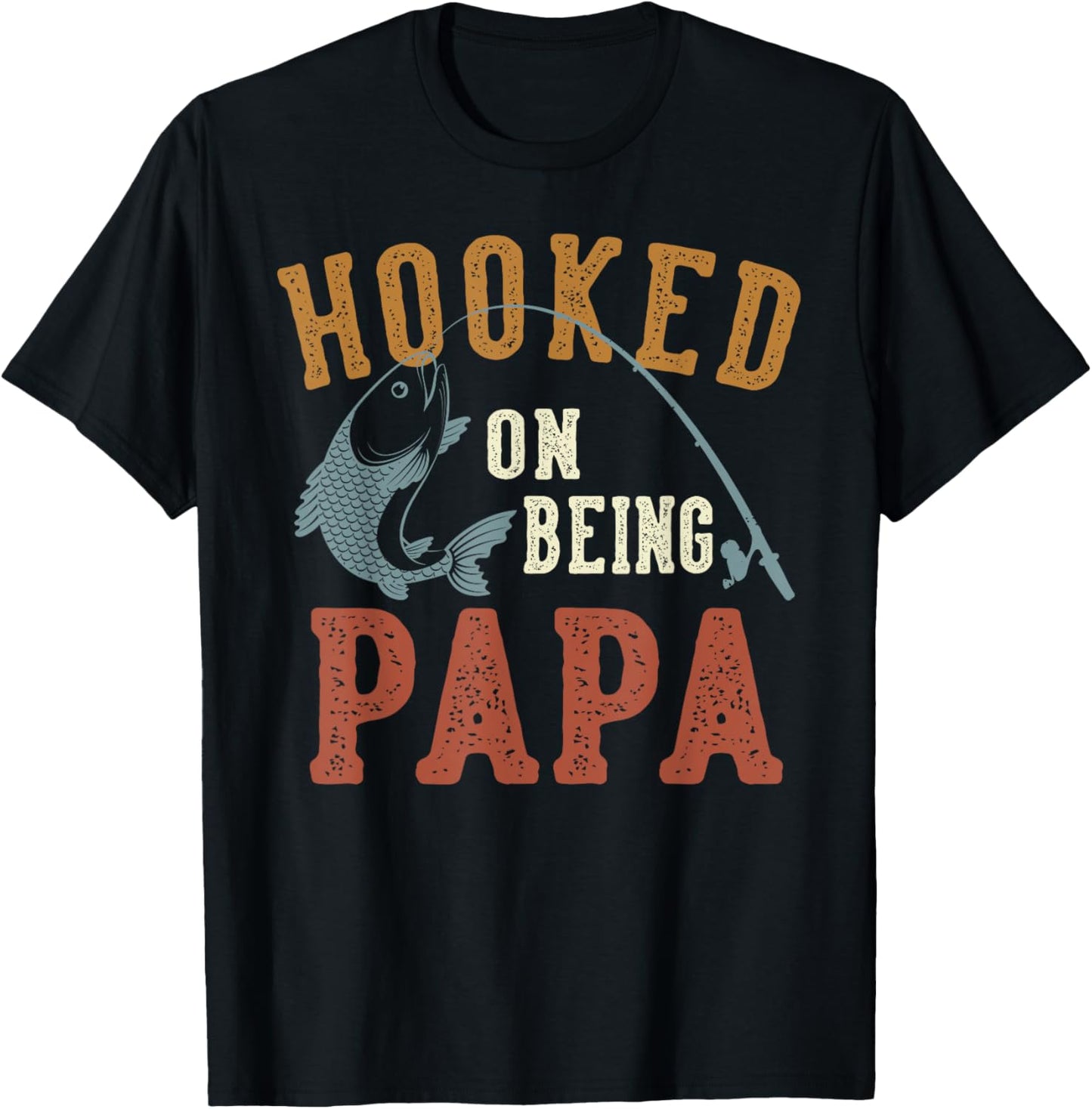 Hooked On Being Papa Father's Day Fishing Papa T-Shirt - T-Shirt | Black