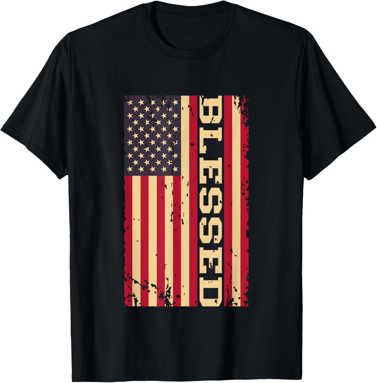 Blessed Christian Religious USA American Flag T-Shirt - T-Shirt | Black