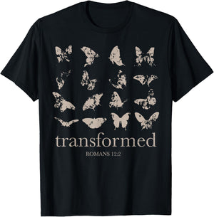 Be Transformed Romans 12-2 Butterfly Christian Bible Verse T-Shirt - T-Shirt | Black