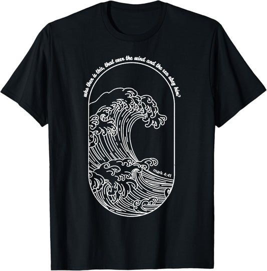 Vintage Wind And Waves Obey Christian Jesus Japanese Wave T-Shirt - T-Shirt | Black